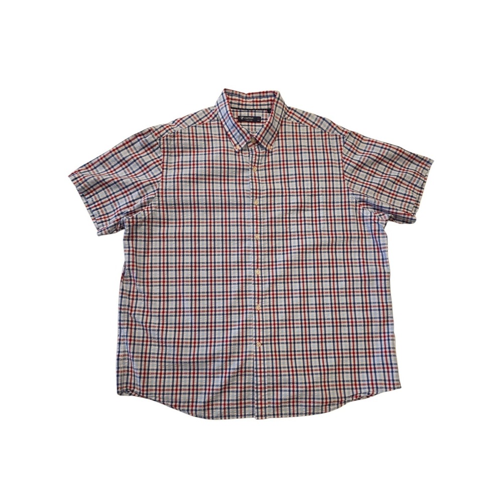 Cremieux Mens XXL Plaid Button Up Shirt Short Sleeve Cotton Red Blue Check